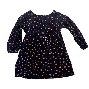 Baby GAP Dress Graphic Heart Navy Pink Toddler Girls Size 2 Pullover Knit Excell
